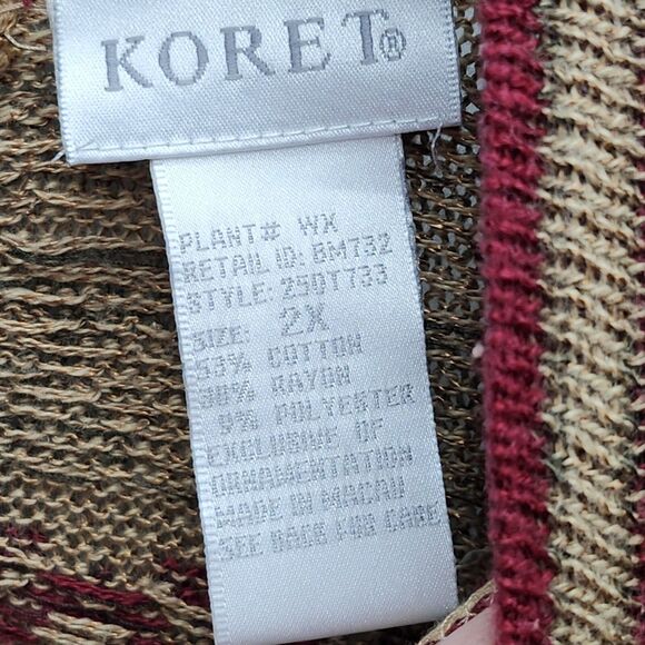 Koret Knit Sweater Womens 2X Crew Neck Tan Red Striped Long Sleeves Zipper - Picture 6 of 10